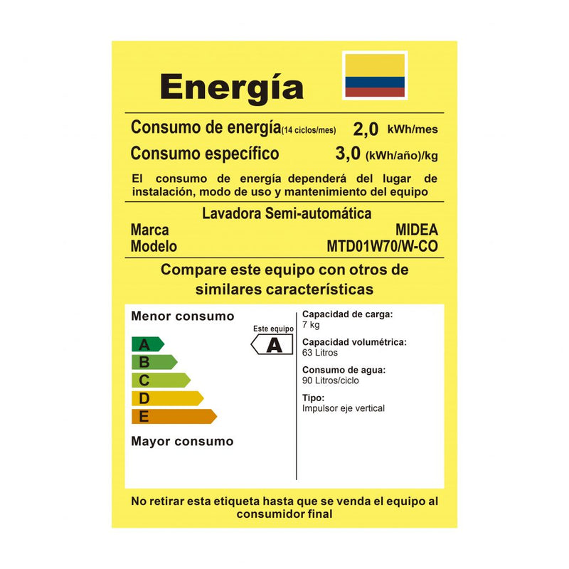 Lavadora Midea Semiautomática Doble Tina 7Kg