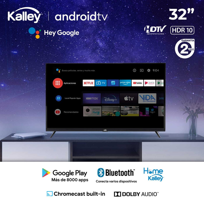 Televisor TV KALLEY 32 Pulgadas 81 cm ATV32HDW HD LED Plano Smart TV Android