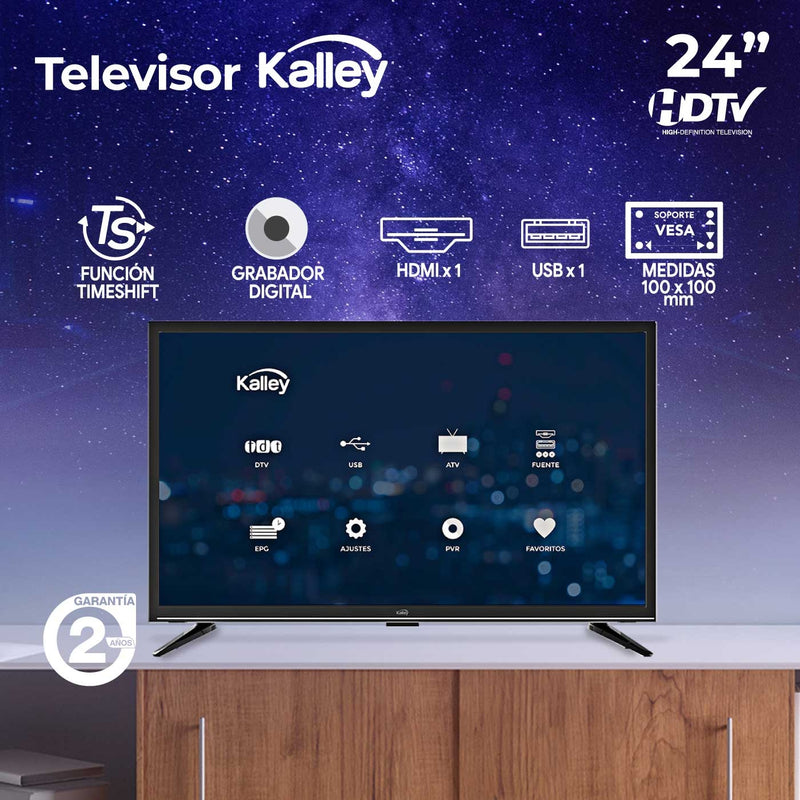 Televisor KALLEY 24 Pulgadas 60 cm K-TV24HDE HD LED Plano TV