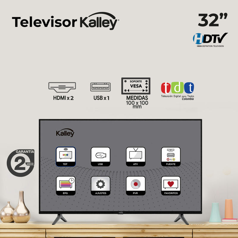 Televisor KALLEY 32" Pulgadas 81 cm TV32HDG HD LED Plano TV